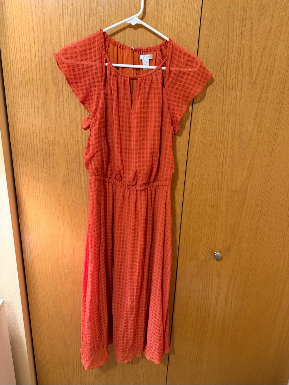 London Times Coral-Orange Maxi Dress with Textured Check